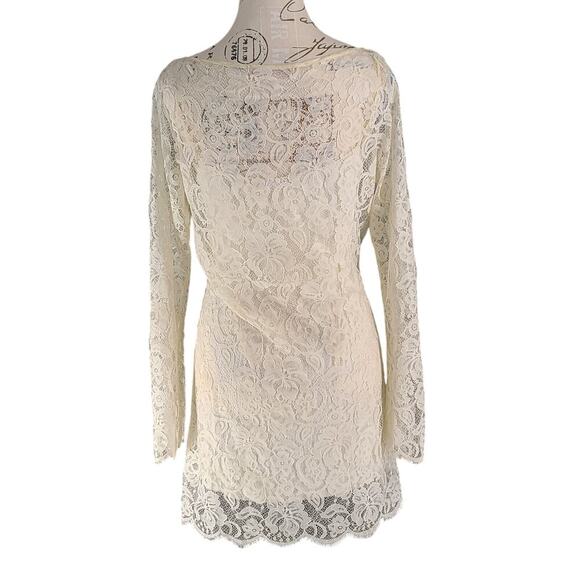 Velvet lace overlay silk dress Ivory Size Small Coquette sorority graduation - Picture 2 of 8